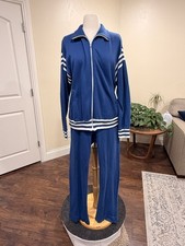 Vintage 1970 s Blue With White Stripes Track Suit - Jacket And Pants Men s M