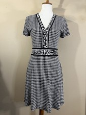 Michael Kors Dress Women P/M Black White Houndstooth Animal Print Trim