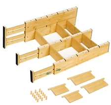 Bamboo Drawer Dividers 4PCS with Inserts, Expandable Kitchen Utensil Drawer O...