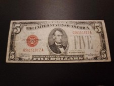 1928 C $5 Five Dollar Bill United States Note (Red Seal) - G56151812A