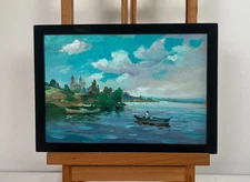 Oil Painting Summer Quiet Fishing Y. Suprunchuk Landscape Art nAAA4452