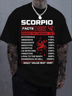 Mens Scorpio Zodiac Facts Design Graphic T Shirt Crew Neck Scorpion and Star E