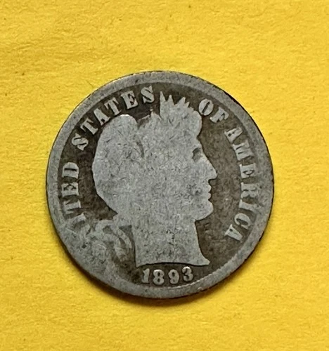 1893 Barber Dime. 90% Silver. Good Condition. Charity Auction/Animal Shelter. ￼