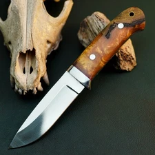 Gift-Ready 8.2" Damascus / Steel Knife Full Tang Hunt it Hunt + Leather Sheath