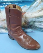 Men's Justin #3404 Brown Leather Western Roper Boots Size 8.5 D Made in USA