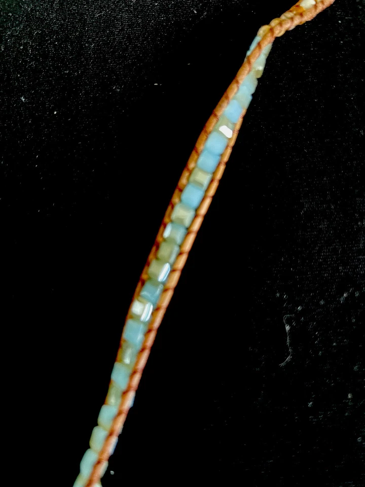 34-36", drop  Multi-Gemstone Bead Leather Necklace w SILVERTONE Hammered Pendant - Image 3 of 4