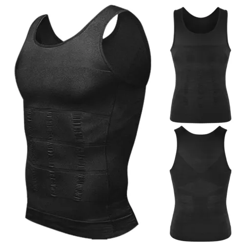 Mens Body Shaper Belly Chest Compression Slimming Shirt Tank Top Abs Girdle Vest - Picture 8 of 56
