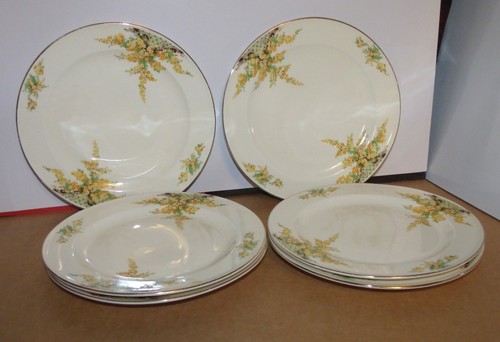 (6) Assiettes vintage Edwin M. Knowles China Co. hôtesse jaune à fleurs 7 1/2" - Photo 2/10