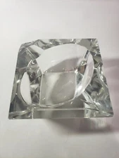 Large Square Clear Glass Cigarette Cigar Ashtray with Chip on corner See pics 
