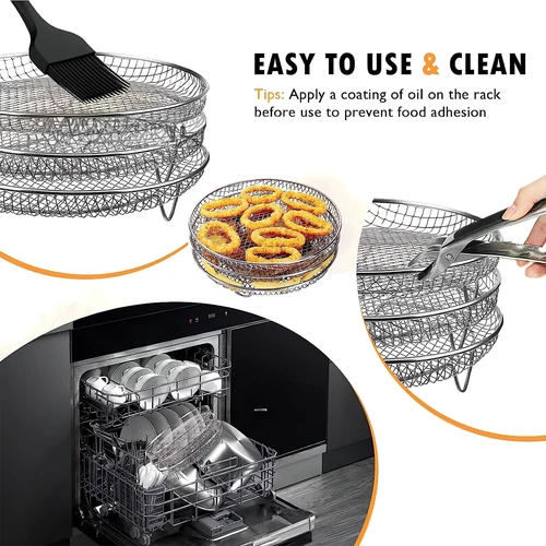 3 Layer Air Fryer Rack 304 Stainless Steel Dehydrator Rack Basket Tray for Ninja - Picture 3 of 8