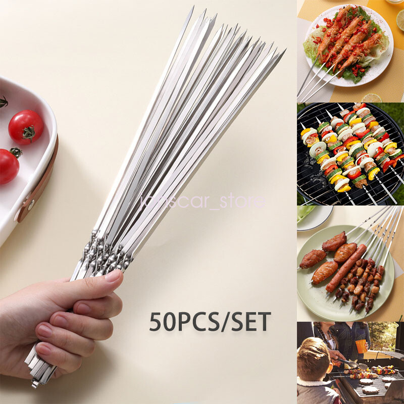 Stainless Steel Grilling Skewers Sets, 13pcs 14" Flat Metal Bbq