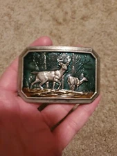 The Great American Buckle Company Belt Buckle Deer In The Woods USA 1976 Limited