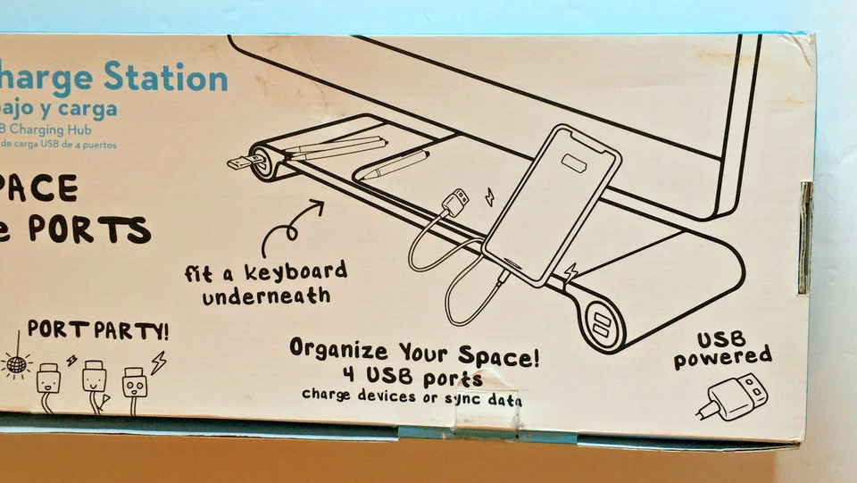 Charging Station ~ Monitor Stand w/4Port USB Charging Station Quirky NEW IN BOX - Image 3 of 4