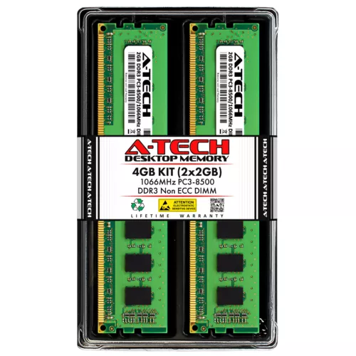 A-Tech 4GB 2 x 2GB PC3-8500 Desktop DDR3 1066 MHz 240-Pin DIMM Memory RAM 4G 2G