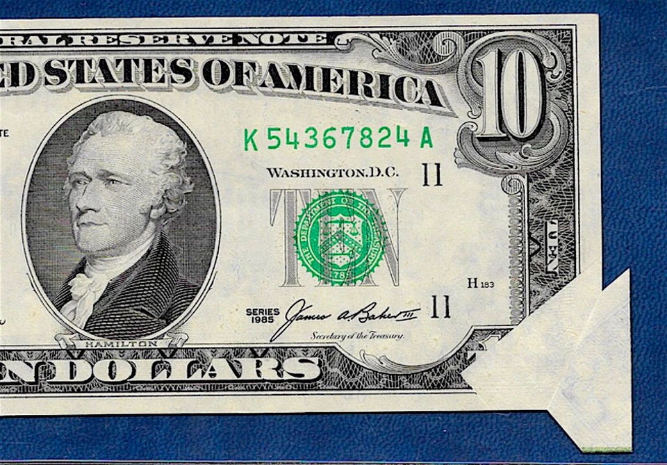 1985 $10  ERROR  ♚♚Pre-Face PRINT FOLDOVER♚♚  PCGS ABOUT NEW 50 PPQ - Image 2 of 4