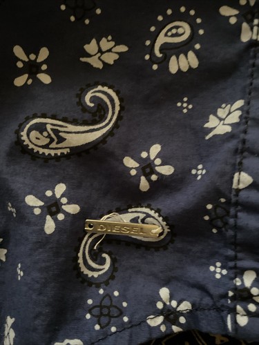 Diesel Rare Men’s Shirt Blue Bandanna Paisley Patchwork 100% Cotton SZ S - Picture 12 of 13