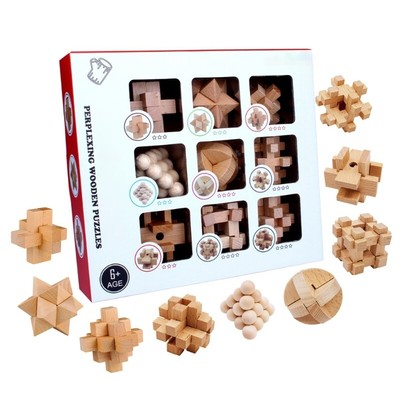 Box One Game Ajuny 9-in-1 Wooden Puzzle Set - 3D Brain Teasers With ...