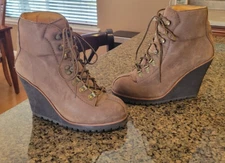 Women's ASH Zenith Brown Leather Lace Up Wedge Heels Combat Ankle Boot 40  9