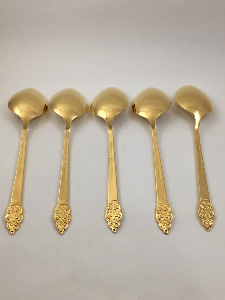 5 cucharas soperas Oneida CORONA NÓRDICA DORADA Electroplato dorado Oneidacraft Deluxe Foto 4 de 4
