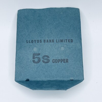 Vintage Lloyds Bank Limited 5s Kupfer Münzbeutel blau Papierumschlag unbenutzt