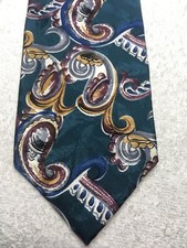 STAFFORD MENS TIE GREEN WITH BURGUNDY WHITE GRAY GOLD BLUE 4 X 58