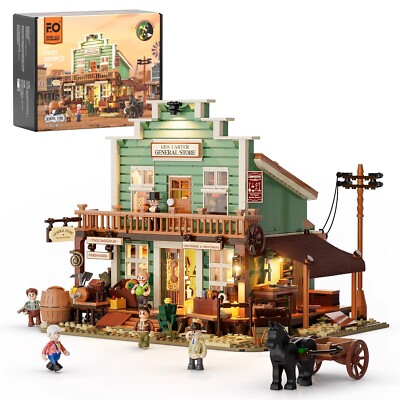 Funwhole western series western general store with LED light building blocks toy
