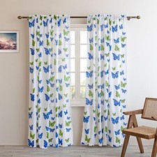 Cotton Butterfly Printed Light Filtering 5 ft Curtains for Window- Pack of 2