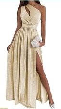 Glitter One Shoulder Keyhole Sparkly Pleated Dress With Pockets Size 6