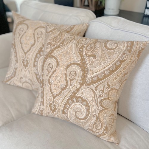 2 Ralph Lauren CUSTOM Desert Spa 20" Tan Brown Paisley Accent Throw Pillow Cover - Picture 2 of 8