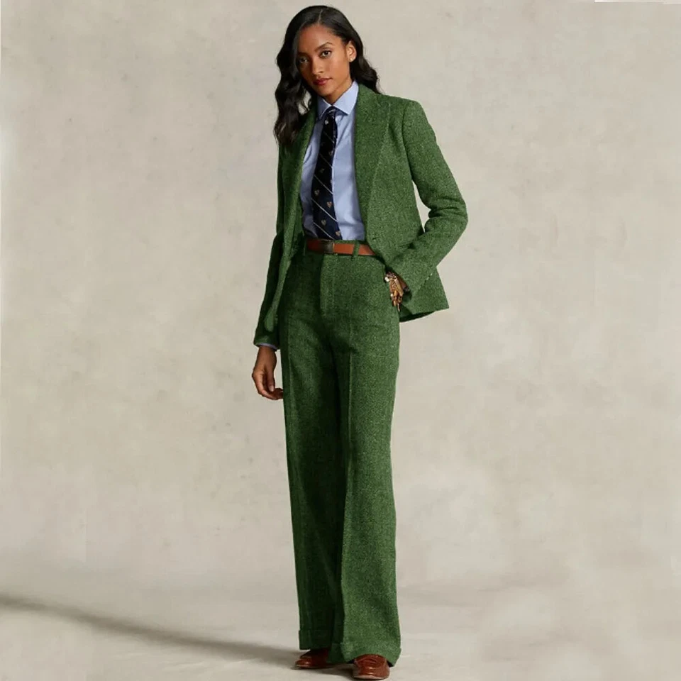 Women's Herringbone Suit 2-piece Set Formal Suits Single-breasted Jacket+Pant - Image 3 of 4