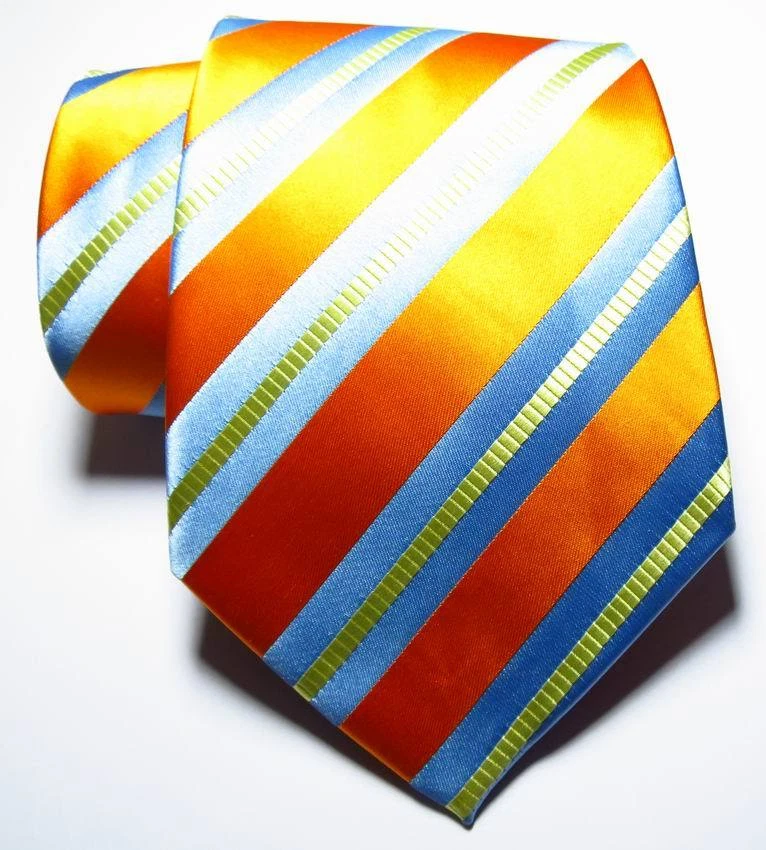 Nueva Corbata Clásica Rayas Naranja Azul Cielo Amarillo TEJIDA JACQUARD Seda Para Hombre Foto 2 de 2