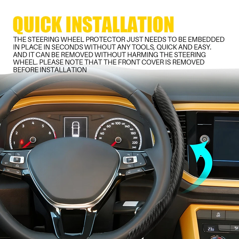 Carbon Fiber Style Non-Slip Car Steering Wheel Cover Booster Black 15"/38 cm - Image 2 of 4