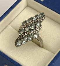 Sterling Silver 925 Marquise CZ Cocktail Engagement Ring Size-8.25 Vintage