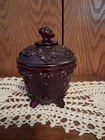 Vintage Jeanette Ruby Red Candy Jar/ Lid Grapes Pattern