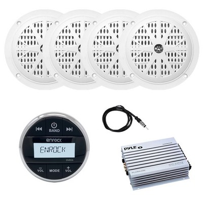 Enrock Marine Gauge Style Wireless Radio, 4x 4'' Speakers, Amplifier, Antenna