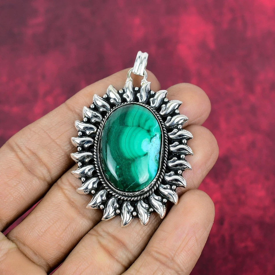 Malachite Gemstones Handmade 925 Sterling Silver Beautiful Jewelry Pendant - Image 3 of 4
