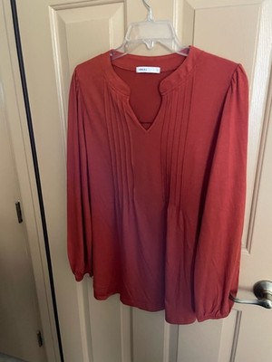 Women's rust burnt/orange tunic Miholi sz L NWOT lightweight v neck long sleeve