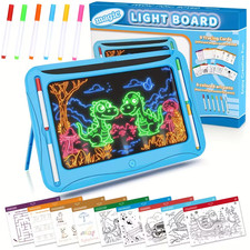 LED Light Up Drawing Board Kids Doodle Pad w/ 8 FX Modes, 6 Markers, Travel Toy