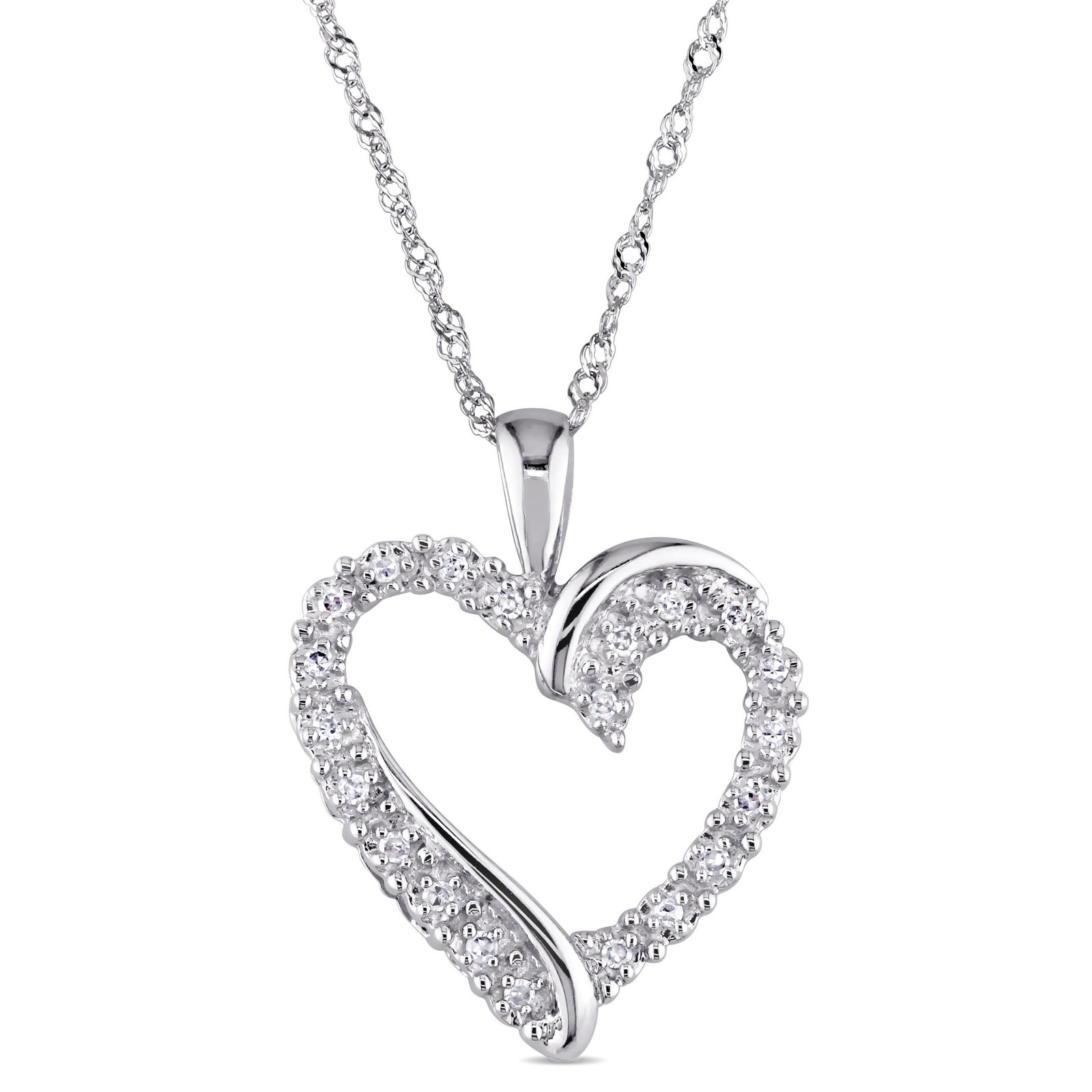 Amour 10k White Gold 1/10CT Diamond Heart Pendant with Chain