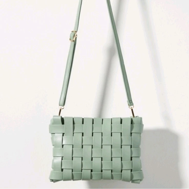 Faux-Suede Woven Shoulder Bag | Anthropologie Anthropologie WOVEN DIVIDED SHOULDER BAG Style No.  98715410 Light Green main image 1