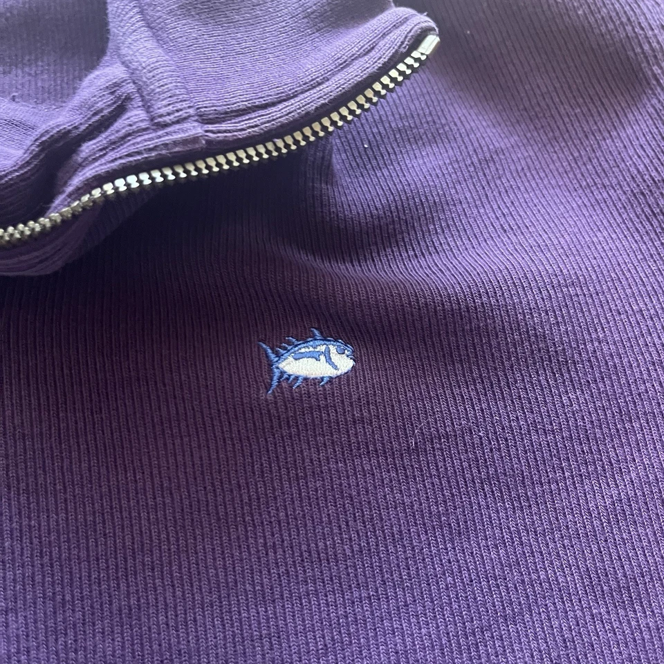 Suéter Southern Tide The Skip Jack Para Hombre Mediano Púrpura Acanalado 1/4 Cremallera Preppy Foto 2 de 4