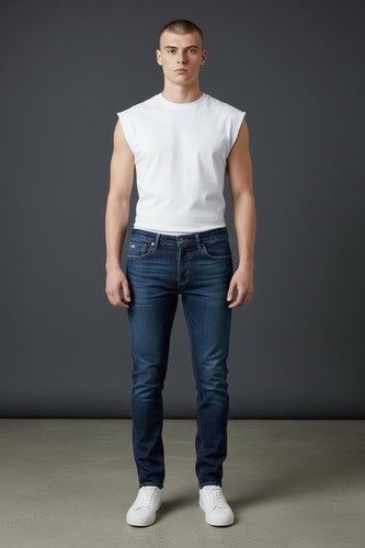 Emporio Armani Essentials Men’s Blue Denim Slim Straight Jeans Dark Wash Stretch