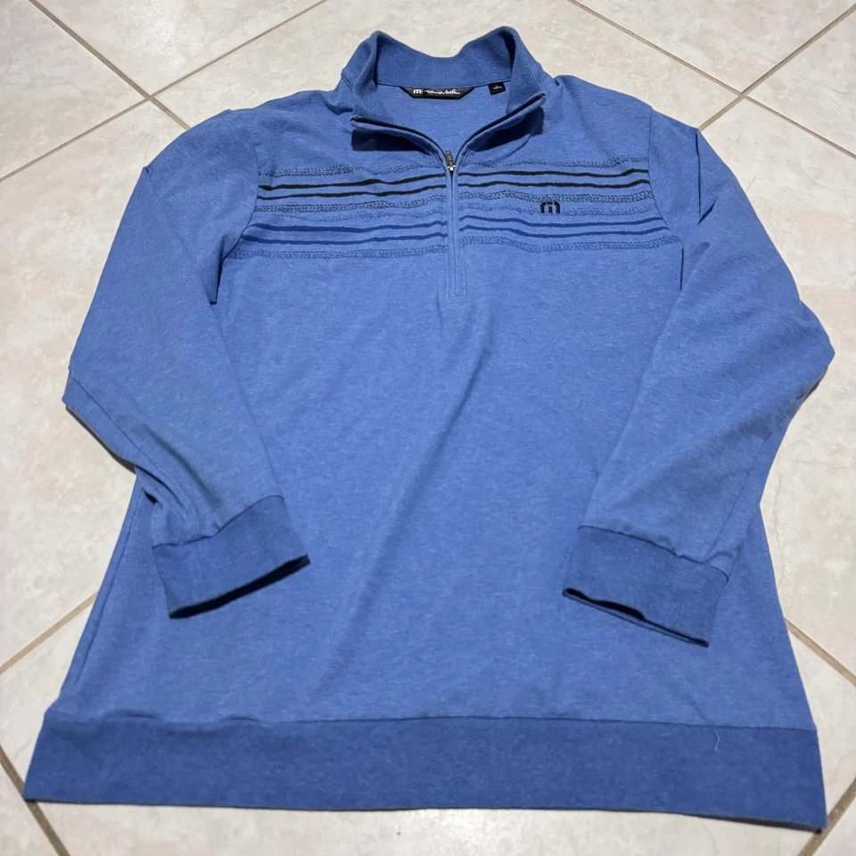 Travis Mathew Sweater Mens Large Blue Quarter Zip Pullover Golf Stretch Logo Foto 2 de 4
