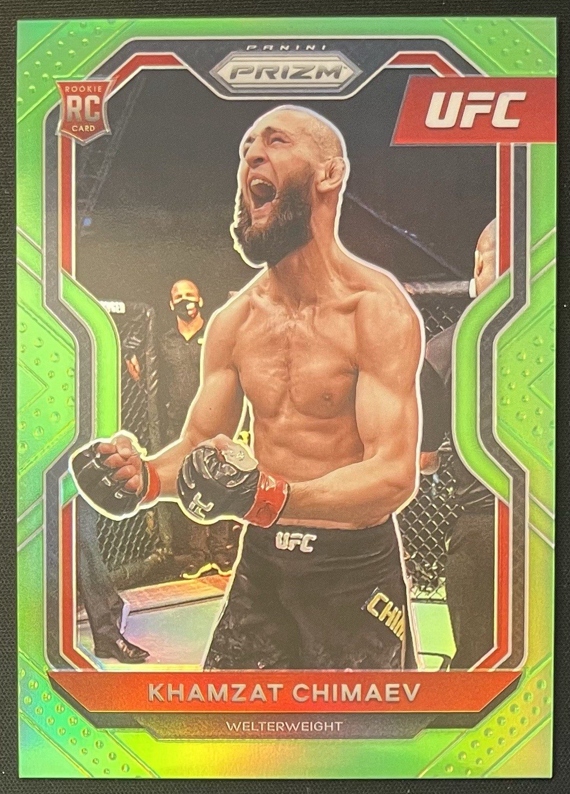 Khamzat Chimaev 2021 Panini Prizm UFC Debut /75 Neon Green Rookie Card RC #7 SP