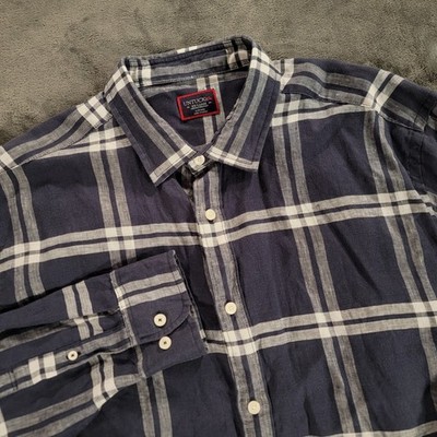 UNTUCKit Shirt Men XXL Blue Plaid 100% Linen Ovada WR Wrinkle Free Office Casual
