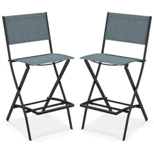 Outdoor barstools set of 2, counter height folding bar chairs with bac