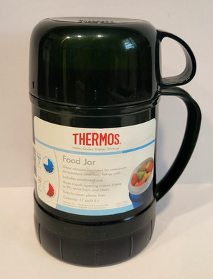 Green Thermos 17oz/0.5 L Food Jar Glass Vacuum Insulated Hot or Cold Wide Mouth