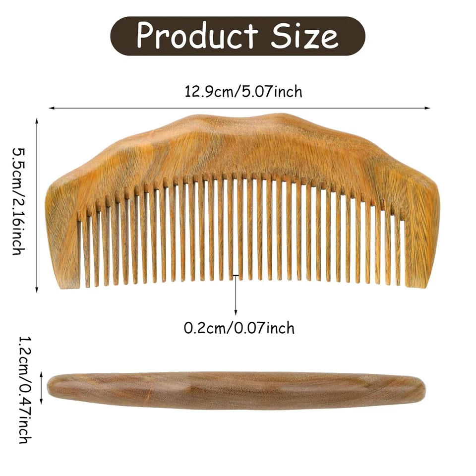 Peine de madera para mujer, hecho a mano de sándalo verde natural peine de dientes finos anti-st Foto 4 de 4