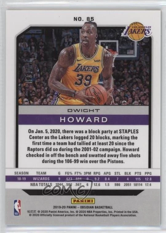 2019-20 Panini Obsidian Electric Etch Yellow /10 Dwight Howard #85 HOF - Image 2 of 2
