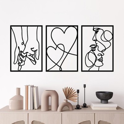 ESTART Minimalistische Metall-Wanddekoration, 3 Stück, Valentinstag, Liebhabe...